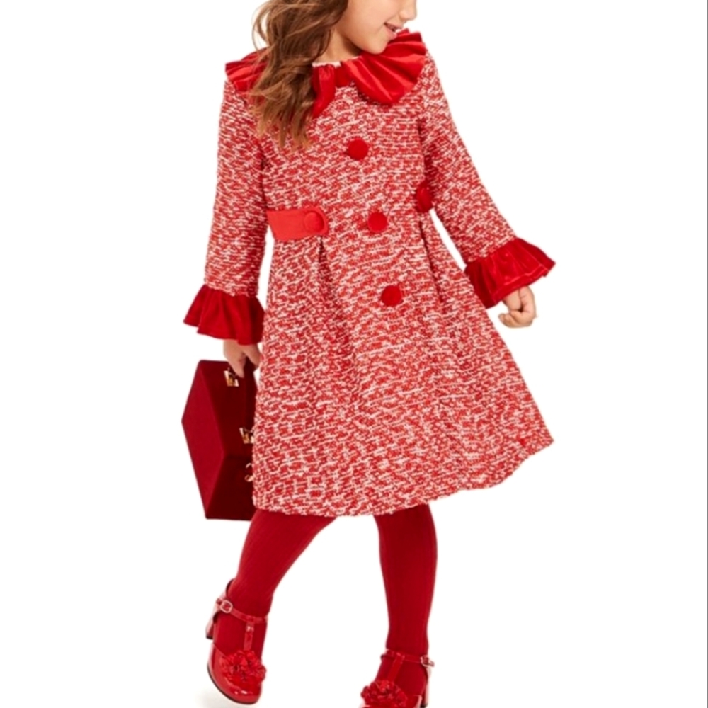 Blueberi Boulevard Longsleeve Red Velvet Silver Metalic Tweed Dress Coat